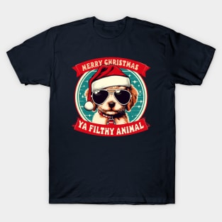 Merry Christmas Ya Filthy Animal: Retro Dog Design T-Shirt